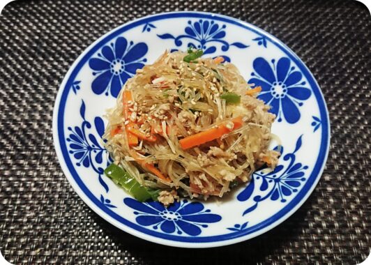 春雨のチャプチェ風(和風だし使用)オイスターソースで味付けしても美味しい😋